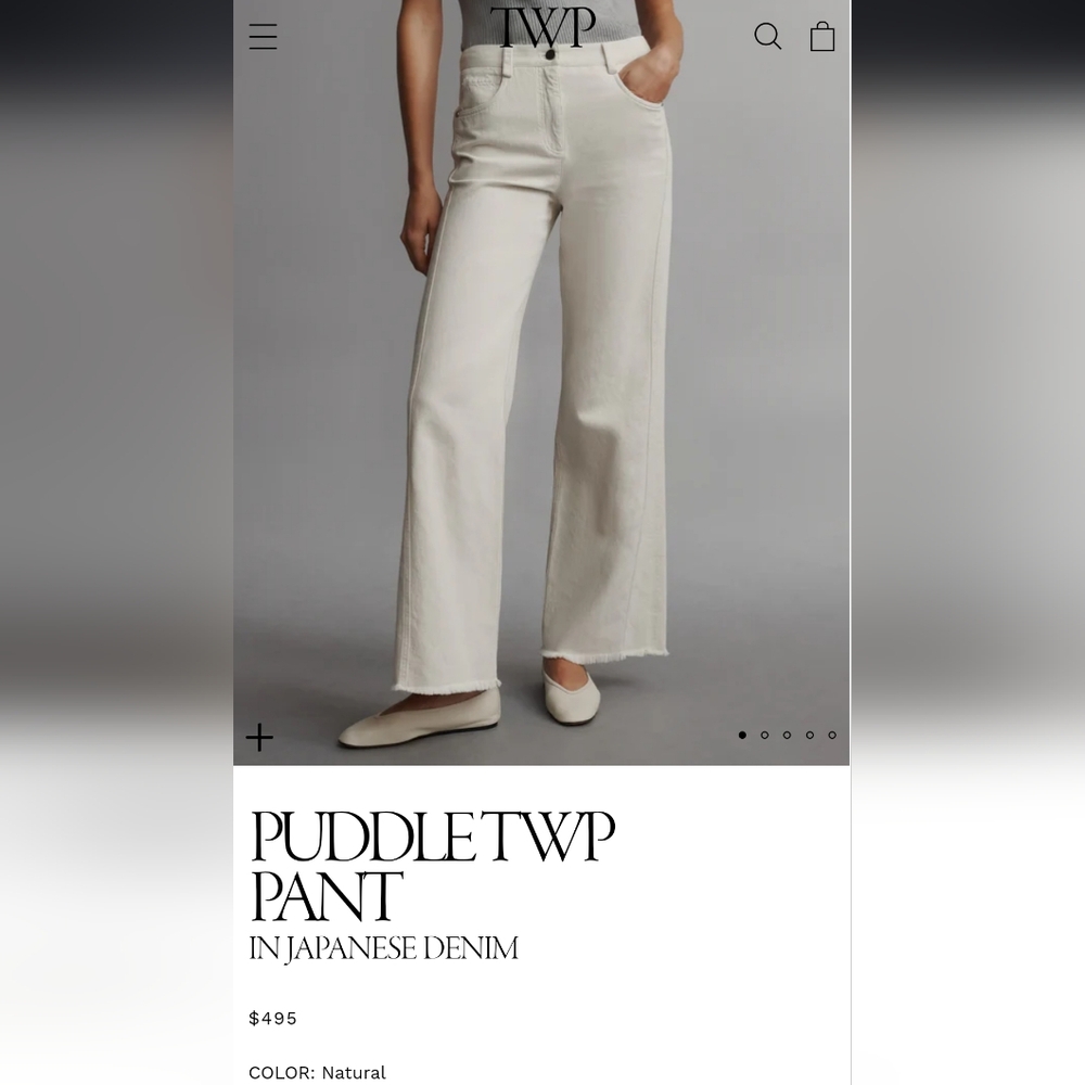 New with tags TWP puddle pant Japanese Denim Natural Cream size 2 RETAIL $495